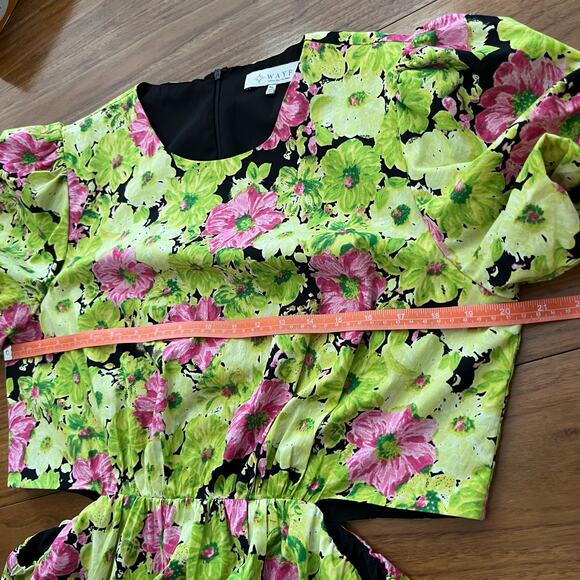 WAYF Dress Size XL Floral Short Sleeve Side Cutout Maxi Lime Fuschia - Picture 7 of 13